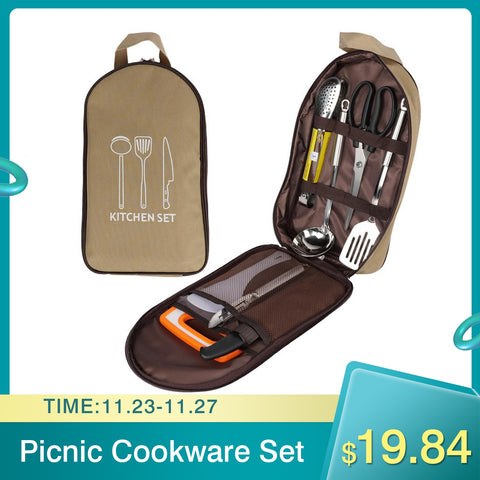 8PCS Outdoor Picnic Cookware Set 201 Stainless Steel Fork Knife