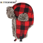 BUTTERMERE Winter Hats For Mens Bomber Hat Fur Red Warm Earflap Cap