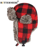 BUTTERMERE Winter Hats For Mens Bomber Hat Fur Red Warm Earflap Cap