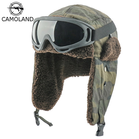 CAMOLAND Winter Bomber Earflap Hats For Women Russian Ushanka Cap With
