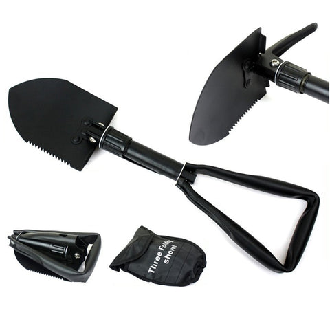 Carbon Steel Army Military Three Folding Spade Shovel Camping Metal