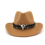 Fashion Men Women Western Cowboy Hat With Cow Head Band Wide Brim Hat