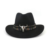 Fashion Men Women Western Cowboy Hat With Cow Head Band Wide Brim Hat