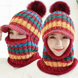 Female Warm Beanie Hat Riding Snow Caps Winter Women Knitted Hat Scarf
