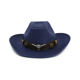 HOAREE Men Hat Cowboy Western Straw Panama Hat Belt Cow Decorate Wide