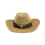 HOAREE Men Hat Cowboy Western Straw Panama Hat Belt Cow Decorate Wide