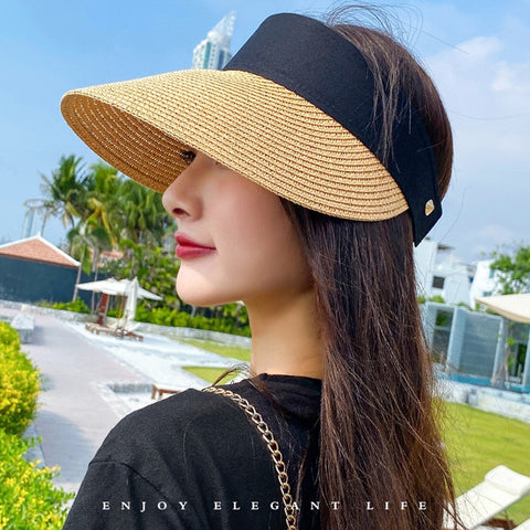 Magic Tape Panama Women Straw Hat Empty Top 2020 Women's Summer Hat