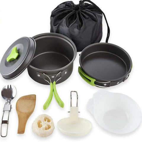 Portable Camping Tableware Cooking Set Outdoor Cookware Pan Pot Bowl