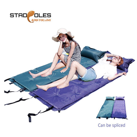 Portable Single Camping Mat With Pillow Inflatable Mattress Hike Beach