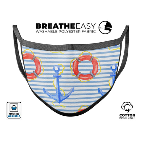 Striped Watercolor Nautical Blue and Pink - Made in USA Mouth Cover