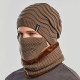 Winter fashion men hat scarf mask set outdoor cycling plush thick warm