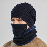 Winter fashion men hat scarf mask set outdoor cycling plush thick warm