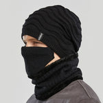 Winter fashion men hat scarf mask set outdoor cycling plush thick warm