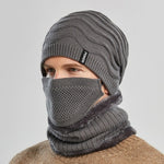 Winter fashion men hat scarf mask set outdoor cycling plush thick warm