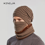Winter fashion men hat scarf mask set outdoor cycling plush thick warm