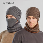 Winter fashion men hat scarf mask set outdoor cycling plush thick warm