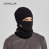 Winter fashion men hat scarf mask set outdoor cycling plush thick warm
