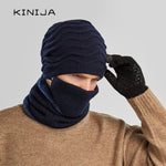 Winter fashion men hat scarf mask set outdoor cycling plush thick warm