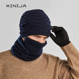 Winter fashion men hat scarf mask set outdoor cycling plush thick warm