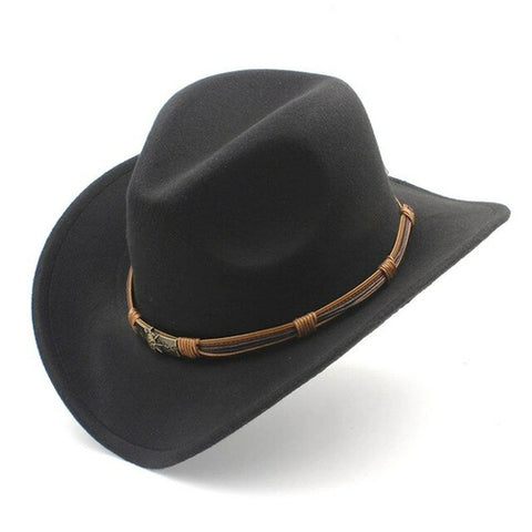 Women's Men's Wool Hollow Western Cowboy Hat With Fashion Belt Size 56