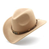 Women's Men's Wool Hollow Western Cowboy Hat With Fashion Belt Size 56