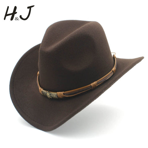 Women's Men's Wool Hollow Western Cowboy Hat With Fashion Belt Size 56