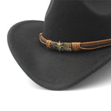 Women's Men's Wool Hollow Western Cowboy Hat With Fashion Belt Size 56